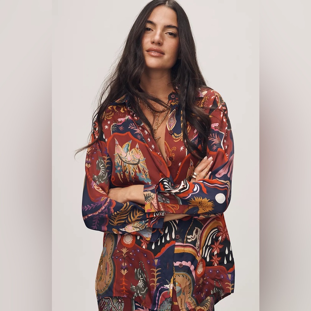 Farm Rio Surreal Long-Sleeve Buttondown Shirt